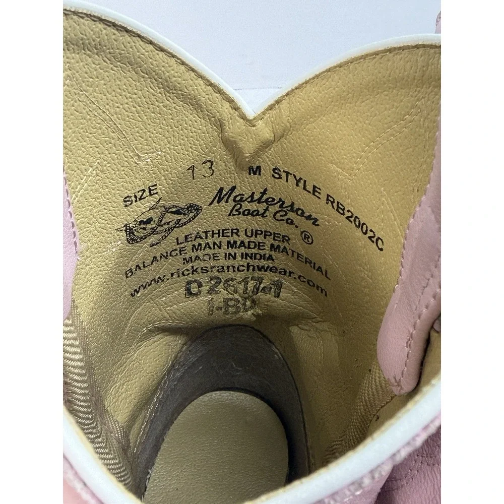 Masterson Boot Co Kids Size 13 M Pink Leather Western Cowboy Boots RB2002C